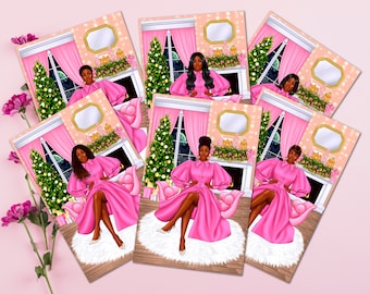 Black Woman Christmas Cards: Melanin Holiday Greeting Cards (6 Count)