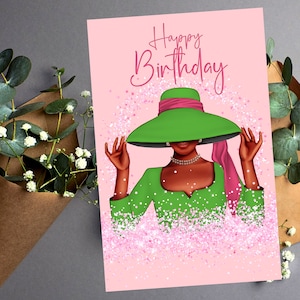 Sorority rosa e verde, 1908, Buon compleanno, Biglietti di auguri neri, Biglietti di auguri afroamericani, Biglietti di compleanno per donne nere
