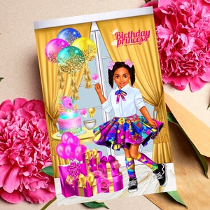 Geburtstagsprinzessin, Schwarze Grußkarten, African American Grußkarten, Geburtstagskarten für schwarze Kinder, Melanin Grußkarten