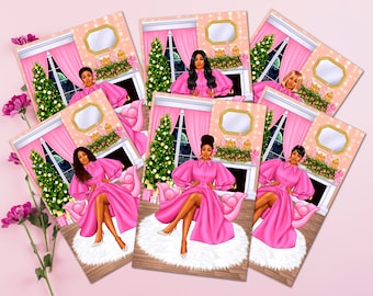 Black Woman Christmas Cards: Melanin Holiday Greeting Cards (6 Count)