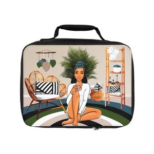 Black Woman Morning Routine Lunch Bag: Melanin Girl Gift