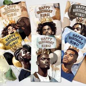 Happy Birthday King Card: Melanin Black Men Greeting Card