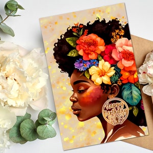 Fijne verjaardag, zwarte wenskaarten, Afro-Amerikaanse wenskaarten, verjaardagskaarten voor zwarte vrouwen, melaninewenskaarten,