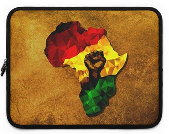 Black Pride Laptop Sleeve: African Map, Raised Fist Design