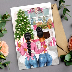 Zwarte kerstkaarten, Afro-Amerikaanse wenskaarten, kerstkaarten voor zwarte vrouwen, melanine-wenskaarten, kerstkaarten zwart meisje