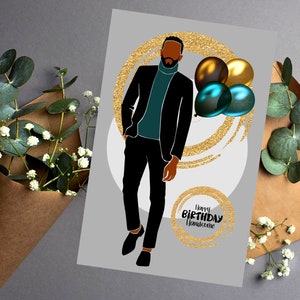 Black Man Birthday Card: Melanin Greeting Card for Him