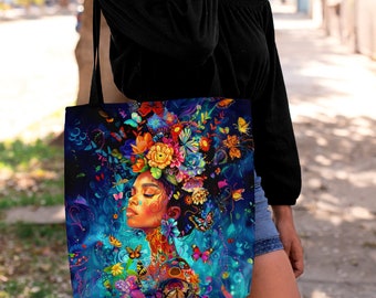 Paquete de bolsa de maquillaje de bolso de mano de la diosa de la naturaleza, bolso de mano afroamericano, bolso de mano para mujeres negras, bolso de mano de chica negra, bolsa de viaje
