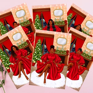 6 Count - Schwarze Weihnachtskarten, afroamerikanische Grußkarten, Weihnachtskarten für schwarze Frauen, Melanin-Karten, schwarze Mädchen-Weihnachtskarten