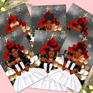 6 Count - Tarjetas de Navidad negras, Tarjetas de felicitación afroamericanas, Tarjetas de Navidad para mujeres negras, Tarjetas de melanina, Tarjetas de Navidad para niñas negras