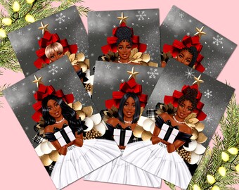 Black Woman Christmas Cards: Melanin Holiday Greeting Cards (6 Count)
