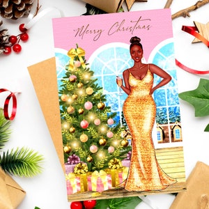Schwarze Weihnachtskarten, African American Grußkarten, Weihnachtskarten für schwarze Frauen, Melanin Grußkarten, Schwarze Mädchen Weihnachtskarten