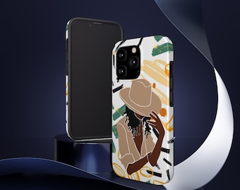 Funda para iPhone con arte de mujer afro: resistente a impactos, carga inalámbrica