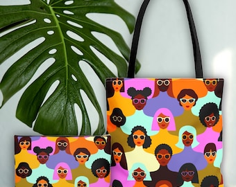 Melanin Faces Tote Bag and Makeup Pouch Bundle