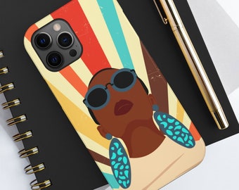 Retro Afro Woman iPhone Case: Impact Resistant, Wireless Charging