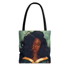 Afrocentric Black Woman Tote Bag, Melanin Queen Reading Art Tote, Book Lover African American Art Bag, Empowered Woman Tote image 5