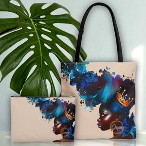 Black Queen Tote Bag and Makeup Pouch Bundle