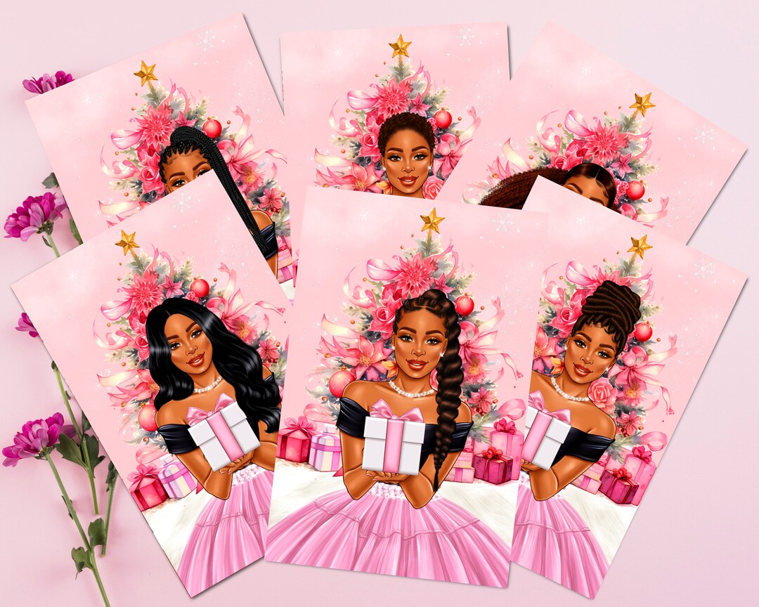 6 Count Black Christmas Cards, African American Greeting Cards