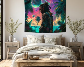 The New Tropics African American Indoor Wall Tapestry, African American Wall Art, Gift for Black Men, Home Decor Black Man Wall Tapestries