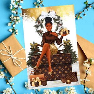 Tarjetas de Navidad Negras, Tarjetas de Felicitación Afroamericanas, Tarjetas de Navidad para Mujeres Negras, Tarjetas de Felicitación de Melanina, Tarjetas de Navidad de Niñas Negras