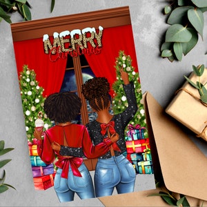 Schwarze Weihnachtskarten, Afroamerikanische Grußkarten, Weihnachtskarten für Schwarze Frauen, Melanin Grußkarten, Black Girl Weihnachtskarten
