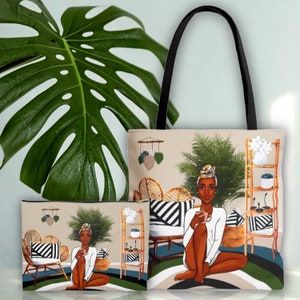 Tote Bag Makeup Pouch Bundle, African American Tote Bag, Tote for Black Women, Black Girl Tote Bag, Travel Pouch