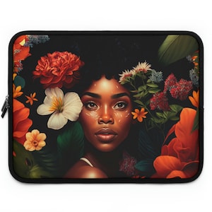 Brown Girl Flower Laptop Sleeve, Black Art, African American Laptop Sleeve, Black Girl Melanin Case, Gift for Black Women