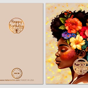 Floral African American Woman Birthday Card: Melanin Greeting Card - Etsy