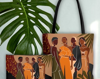 Tote Bag Makeup Pouch Bundle, African American Tote Bag, Tote for Black Women, Black Girl Tote Bag, Travel Pouch