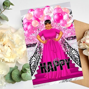 Black Woman Birthday Card: Melanin Girl, Pink Balloons