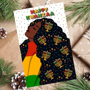 Happy Kwanzaa Cards, African American Greeting Cards, Christmas Cards for Black Women, Kwanzaa Greeting Cards, Black Girl Holiday Cards