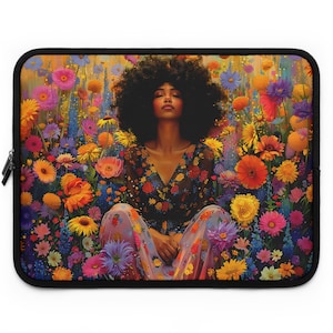 Among the Flowers Laptop Sleeve, Black Art, African American Laptop Sleeve, Black Girl Melanin Case, Gift for Black Women