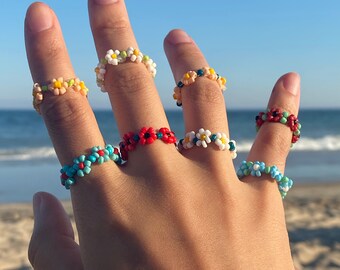 Colorful Beaded Jewelry Spring Time Flower Beaded Ring Dainty Ring