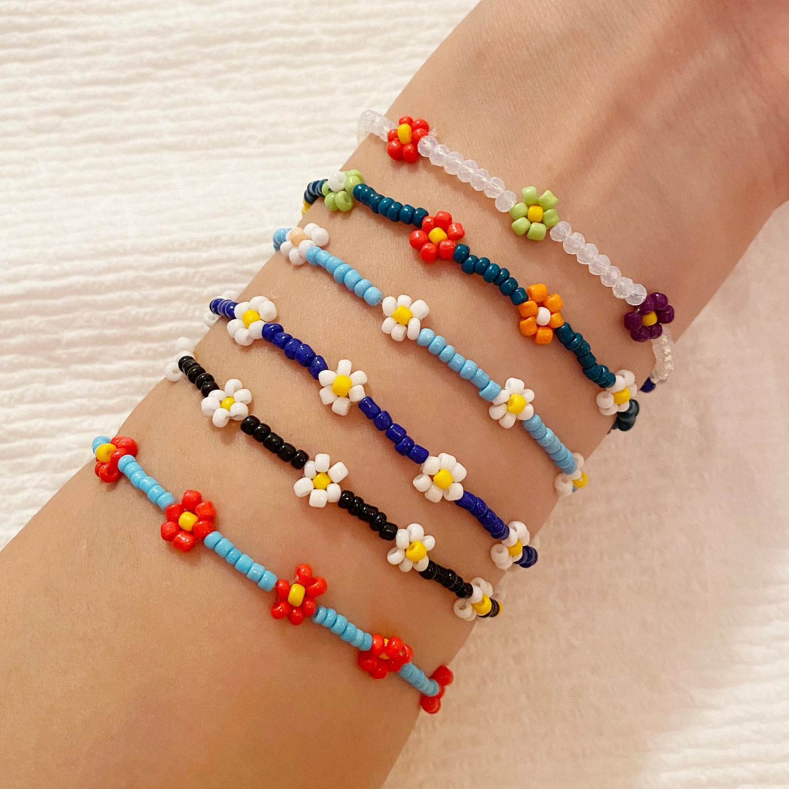 Handmade Daisy Flower Beads Bracelet & Anklet / Beads Bracelet | Etsy