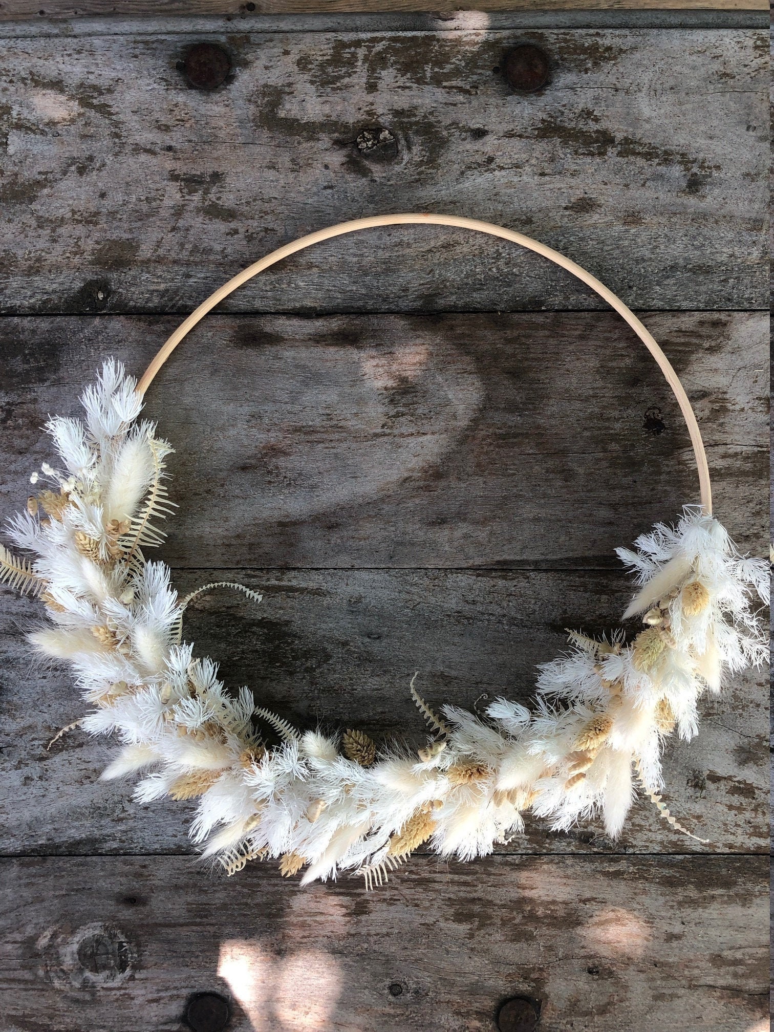 Couronne Murale de Fleurs Séchées - Blanc