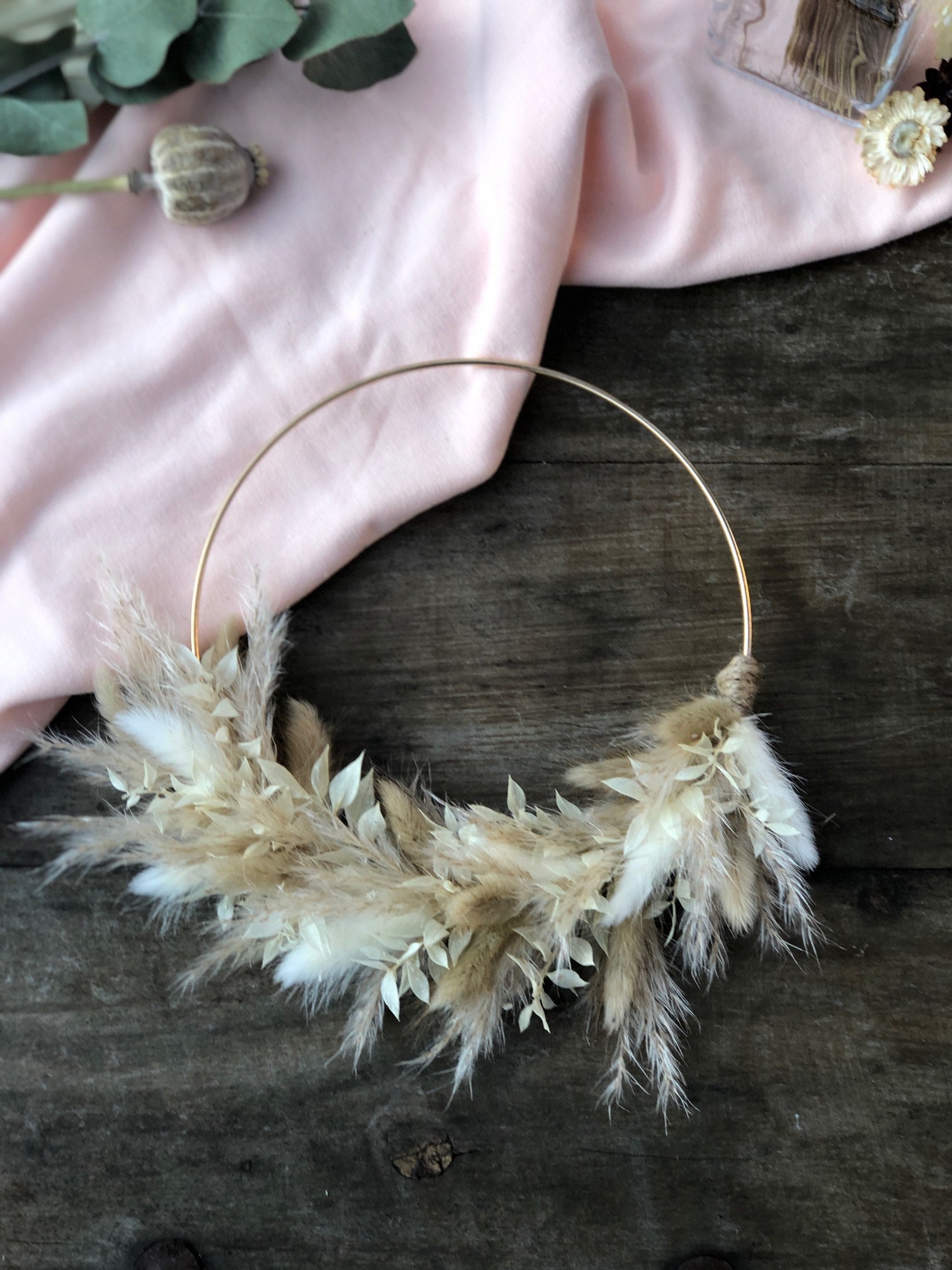 Couronne Murale Fleurs Séchées Pampa & Chatons