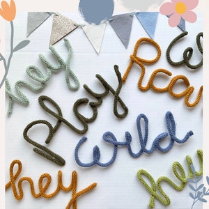 Custom knitted wording , knitted wire words, knitted sign, play room, kids room ,nursery