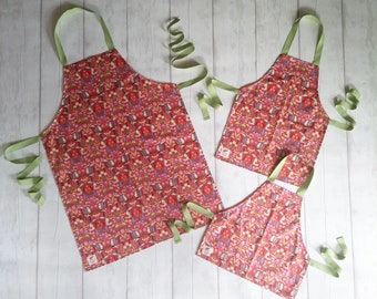 LAST STOCK! Matching Aprons, Sibling Aprons, Kids Apron, Baby Apron, Red Spring Design, 100% Cotton – Baby/Toddler/Child/Adult