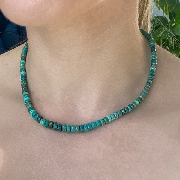 Chrysocolla Necklace, Natural Chrysocolla Gold Necklace