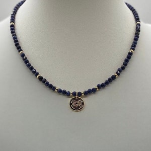 Sapphire Necklace, 14k Gold Filled Sapphire Choker, Gemstone Candy Necklace