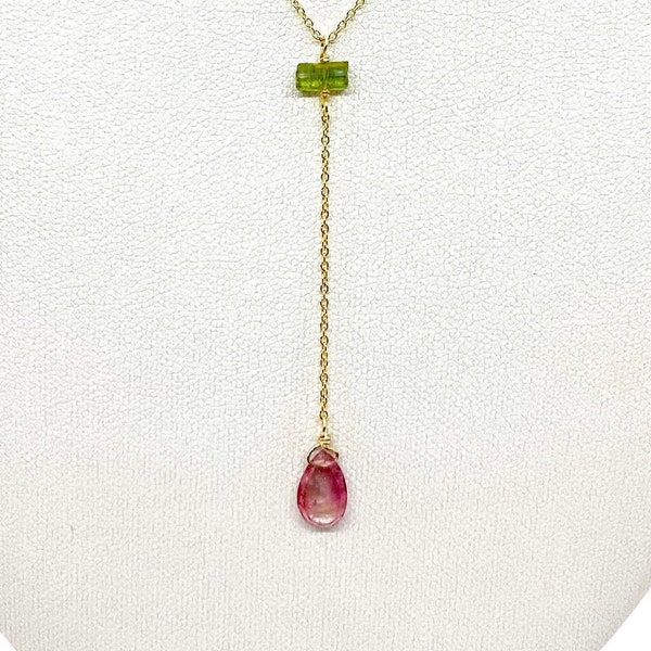 Tourmaline Lariat Necklace, Gold Filled Y Necklace