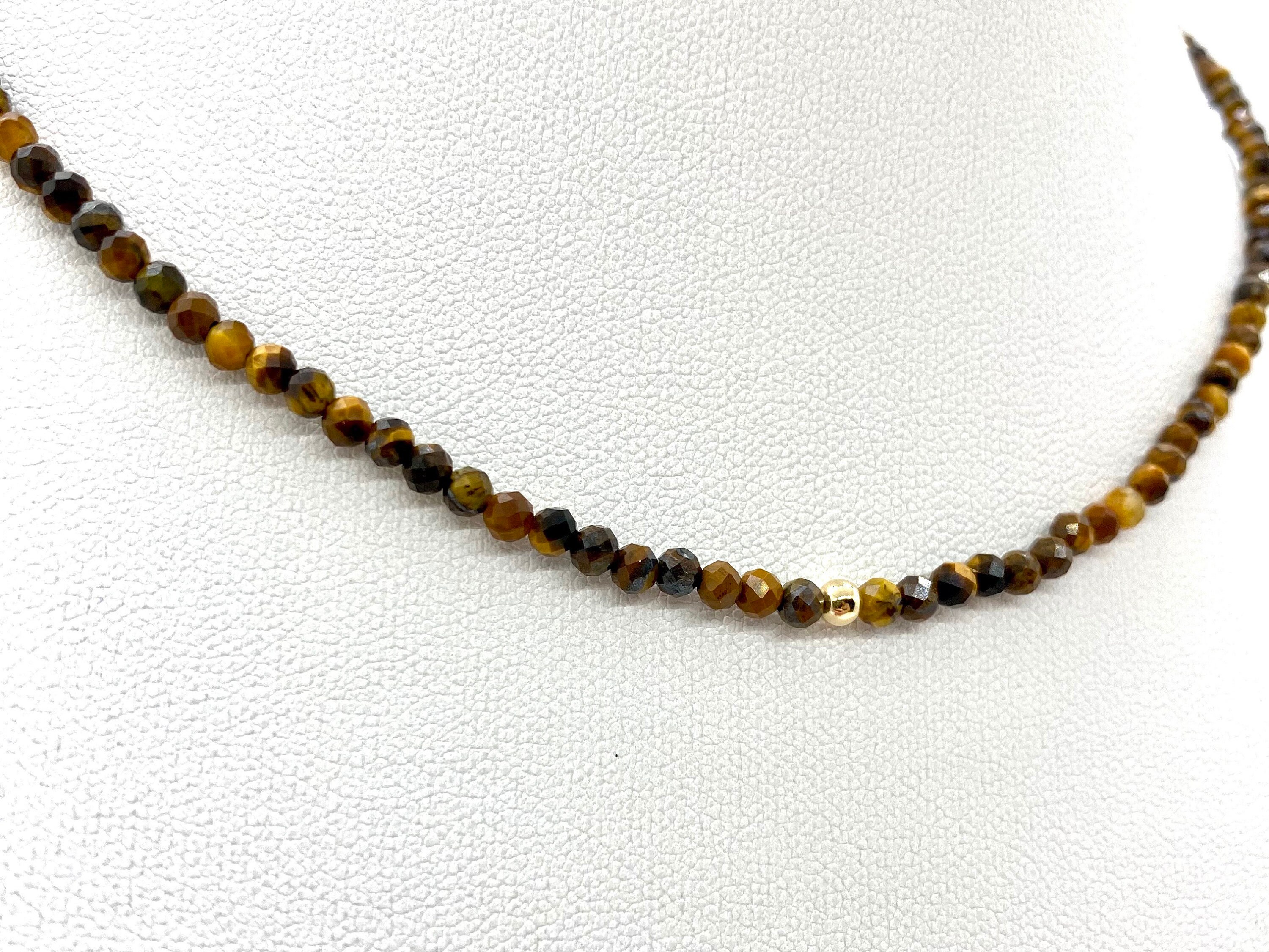 Tigers Eye Necklace 14k Gold Natural Tiger Eye Necklace Etsy