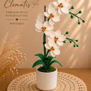 Crochet Orchid | Flower in the Pot | Vase Flower | Knitted  Home Decor | Handcrafted Gift