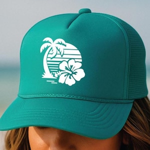 womens trucker hats, palm tree Trucker Hat, Beach Trucker Hat, womens trucker hat ocean, trucker hat sunset, Retro trucker hat