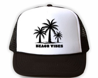 Beach Mesh Trucker Hat, Trucker Hat, Summer Beach Hat, Beach Hat, Beach Vibes Hat, Baseball Cap, Black & White Trucker Hat, Summer Clothing
