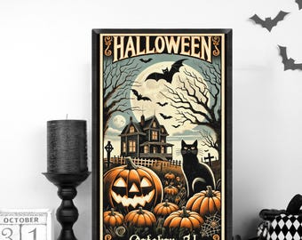 Halloween Vintage Poster, Digital Wall Art
