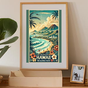 Poster vintage delle Hawaii - Stampa artistica di viaggio dello stato di Aloha - Stampabile digitale