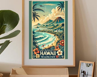 Vintage Hawaii Poster - The Aloha State Travel Art Print - Digital Printable
