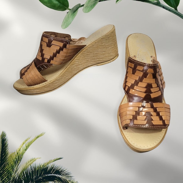 Mexican Wedge Sandal/Mexican Leather Sandal/Artisanal Huarache/ Open Toe Shoes/Huarache Artisanal/Huarache Plataforma De Piel/Platforms