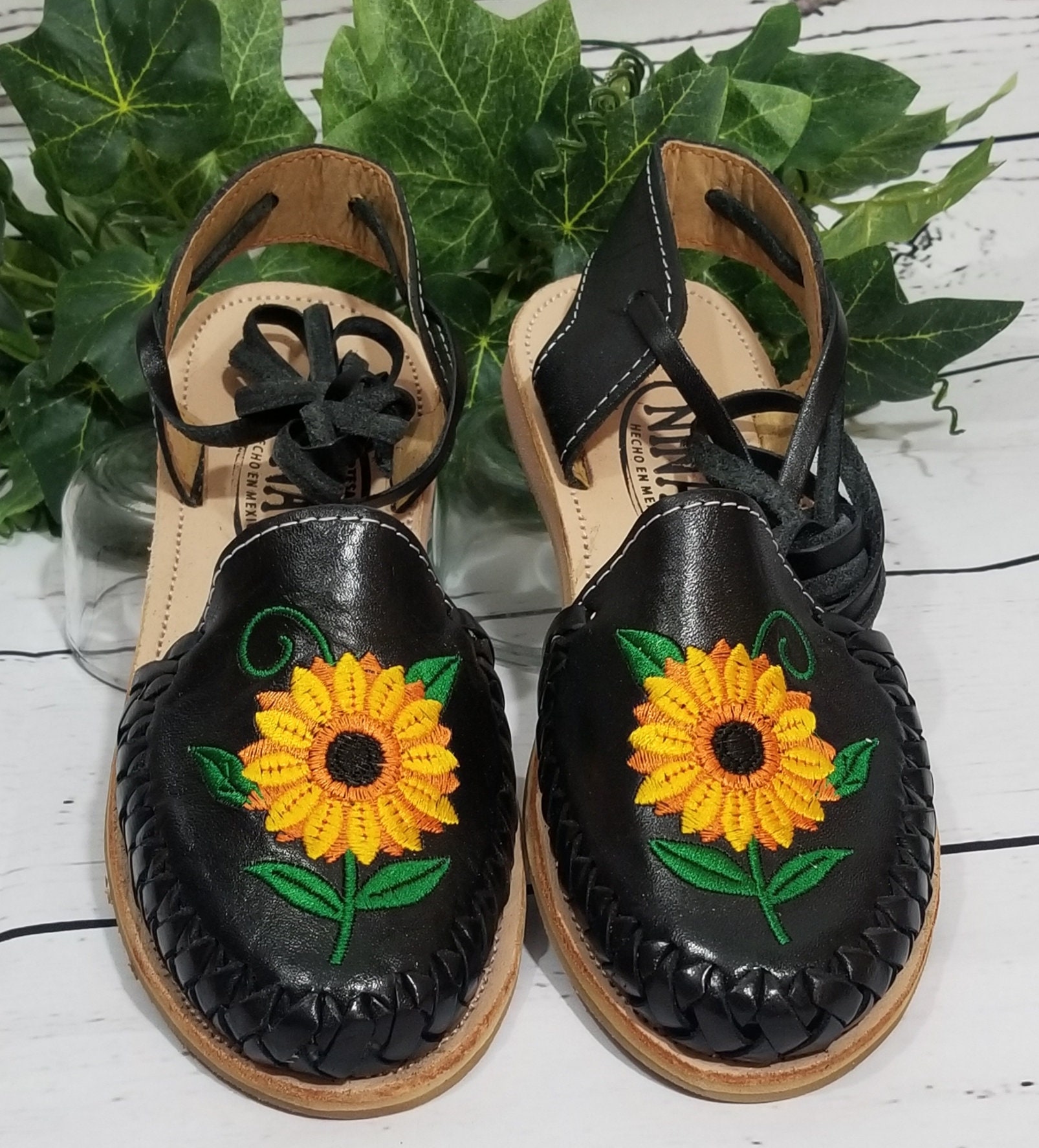 Mexican Sunflower Sandal. Lace up Huarache Sandal. Artisanal Etsy