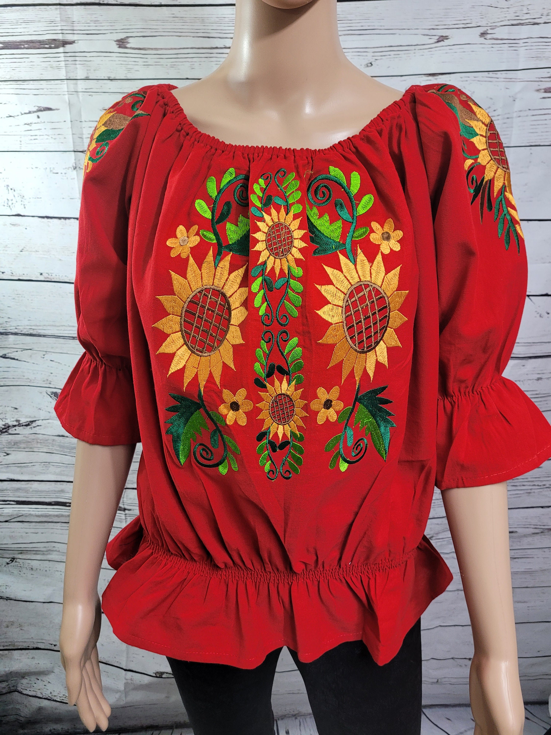 Sunflower embroidery blouse campesina offthe shoulder  etsy